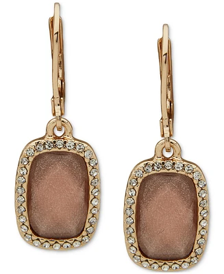 Anne Klein Gold-Tone Pave & Stone Rectangle Drop Earrings