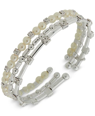 Anne Klein Silver-Tone 3-Pc. Set Crystal & Imitation Pearl Cuff Bracelets