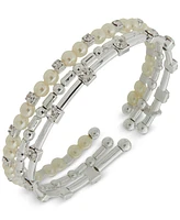 Anne Klein Silver-Tone 3-Pc. Set Crystal & Imitation Pearl Cuff Bracelets