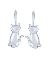 Bling Jewelry Cute Siamese Kitten Cat Dangle Earrings in Polished Sterling Silver