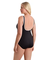 ShapeSolver Sport by Mimi Flamingo Women's Shirred Zipper Runaround One Piece Swimsuit