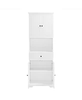 Tall Bathroom Cabinet with Four Doors, Large Storage Space Open Shelve, Upper Storage Cabinet, White