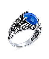 Bling Jewelry Unisex Mens Stainless Steel Oval Blue Sapphire Cz Ring Oxidized Silver