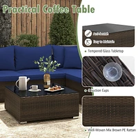 Gymax Set of 7 Rattan Furniture Set Sectional Sofa Cushioned Garden Patio
