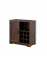 Farmhouse Wine Bar Cabinet with Wine Rack and Bar Door