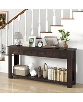 Farmhouse Entryway Table with 4 Storage Drawers and Open Shelf