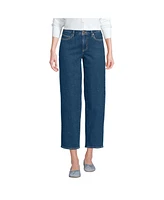 Lands' End Women's Soft Denim Mid Rise Relaxed Straight Crop Jeans