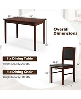 5-Piece Rubber wood Dining Table Set for 4, Space-Saving Kitchen Furniture, Pvc Leather Chairs, Waterproof Scratch-Resistant Surface, Easy Assembly