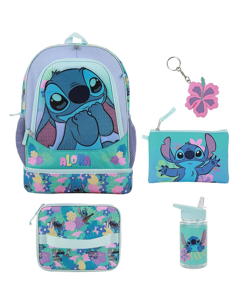 Disney Stitch Colorful Flower Print 5-Piece Backpack Set