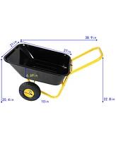 Two-wheeled barrow, garden cart, 10-inch pneumatic wheels(Yellow + Black)