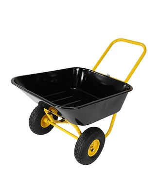 Two-wheeled barrow, garden cart, 10-inch pneumatic wheels(Yellow + Black)