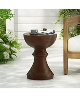 16" Ribbed Concrete Side Table - Weather-Resistant Outdoor Accent