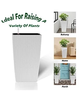 Modern Rattan Planter with Self-Watering (22.6", White, 2-Pack)