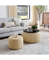Woven Rattan Storage Ottoman with Dual Function (Table/Ottoman)