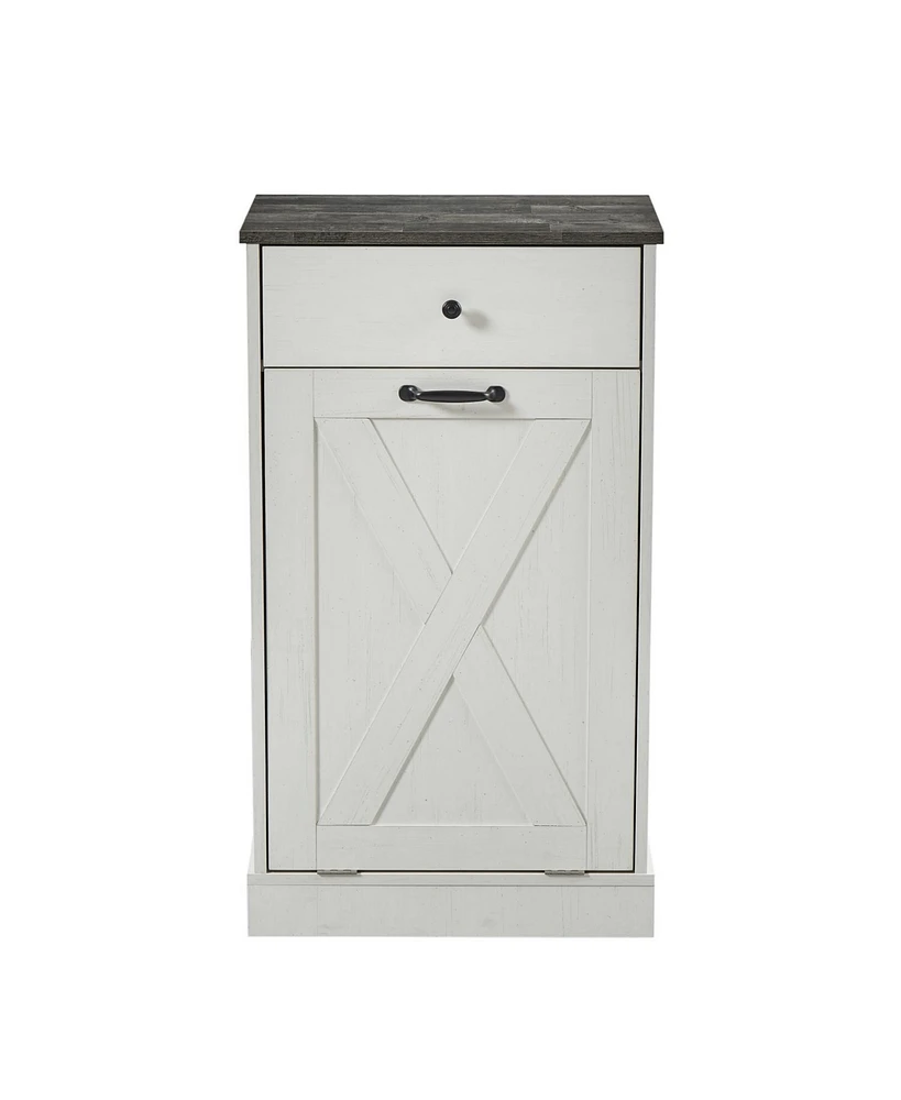 Single Door Trash Cabinet Tilt Trash Cabinet Kitchen Trash Can - Splice Wood White