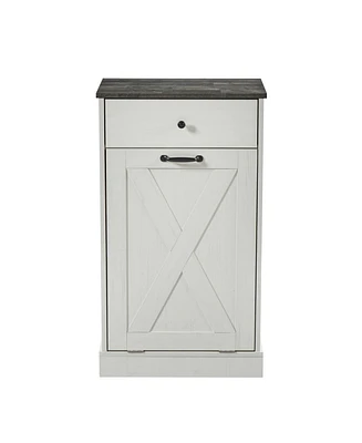 Single Door Trash Cabinet Tilt Trash Cabinet Kitchen Trash Can - Splice Wood White