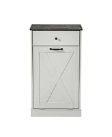 Single Door Trash Cabinet Tilt Trash Cabinet Kitchen Trash Can - Splice Wood White