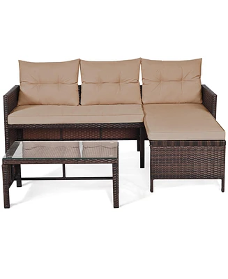 Gymax 3PC Rattan Furniture Set Outdoor Patio Couch Sofa Wicker Set