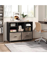 Tribesigns 2-Drawer Wood File Cabinet, Mobile Lateral Filing Cabinet for Hanging Letter Size Files, Printer Stand with Open Storage Shelves for Home O