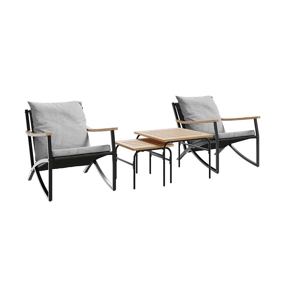 4 Piece Balcony Furniture Set with Cushions Black Steel