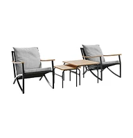 4 Piece Balcony Furniture Set with Cushions Black Steel