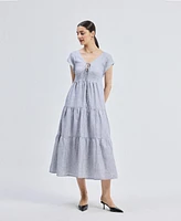 Reistor Women's Gathered Tiered Dress with Front-ties