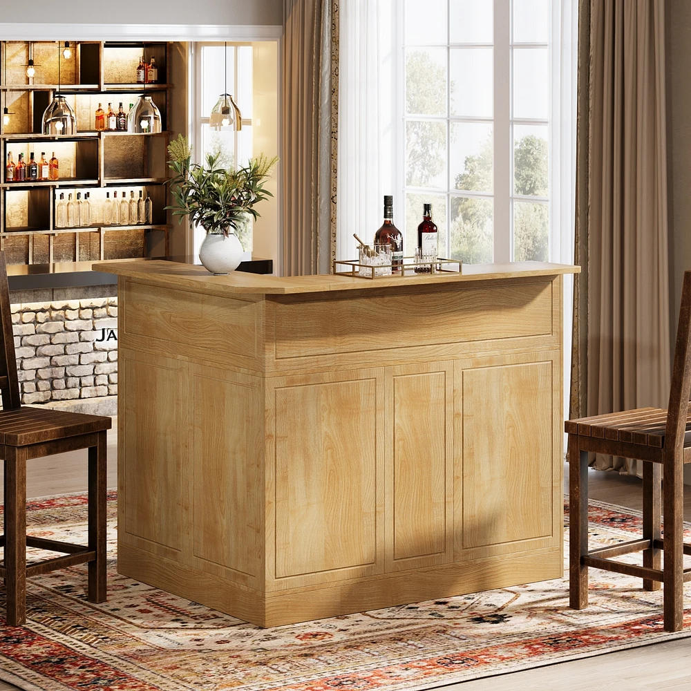 Tribesigns Bar Cabinet, L-Shaped Home Bar Table with Stemware Racks, 4-Tier Corner Bar Unit Liquor Wine Bar Table Reception Desk for Home Pub
