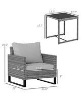 Outsunny 3PCS Patio Furniture Set Wicker Bistro Set with Cushions,