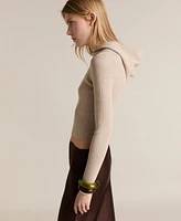 Mango Women's Ribbed Hooded Sweater