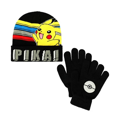 Pokemon Boys Pikachu knitted Beanie and Gloves Set