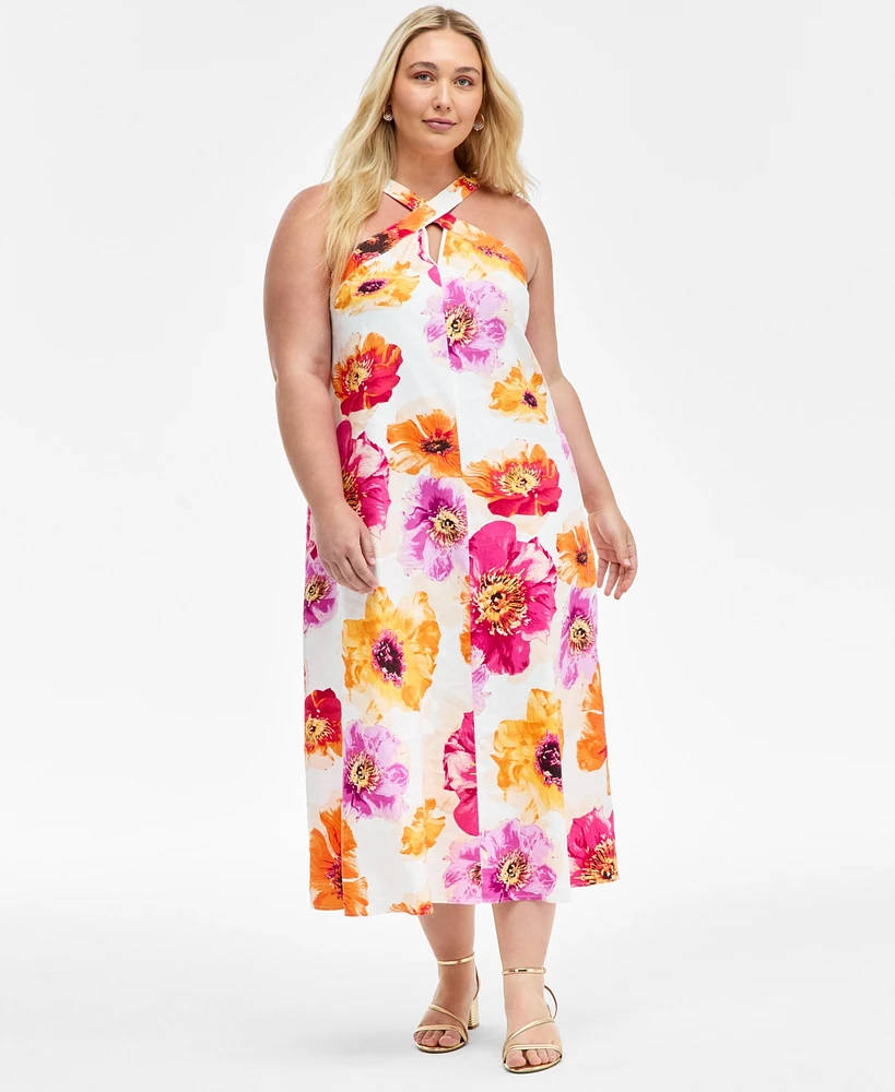 I.n.c. International Concepts Plus Printed Cross-Neck Halter Maxi Dress, Exclusively at Macy's