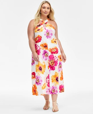 I.n.c. International Concepts Plus Printed Cross-Neck Halter Maxi Dress, Exclusively at Macy's