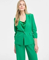 Bar Iii Womens Ruched Sleeve Blazer Satin Cowlneck Top Wide Leg Pants Exclusively At Macys