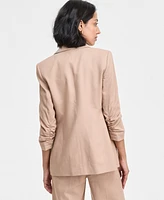 Bar Iii Women's Ruched-Sleeve Open-Front Linen Blazer
