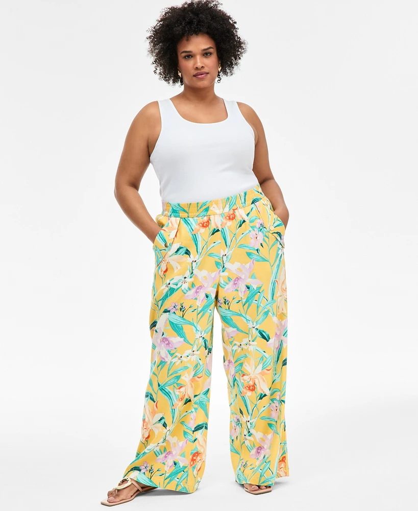 I.n.c. International Concepts Plus Printed Pull-On Wide-Leg Pants, Exclusively at Macy's