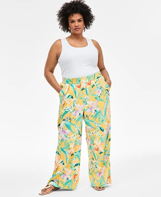 I.n.c. International Concepts Plus Printed Pull-On Wide-Leg Pants, Exclusively at Macy's