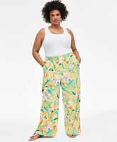 I.n.c. International Concepts Plus Printed Pull-On Wide-Leg Pants, Exclusively at Macy's