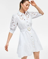 I.n.c. International Concepts Women's Eyelet Cotton Belted Mini Dress, Exclusively at Macy's
