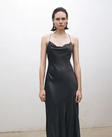 Mango Women's Draped Neckline Mulberry Silk Dress