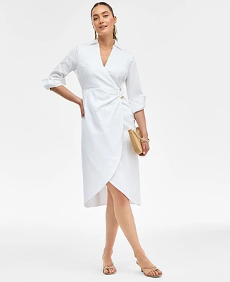 I.n.c. International Concepts Women's Hardware-Trim Cotton Faux-Wrap Dress, Exclusively at Macy's