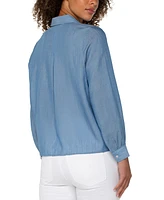 Liverpool Los Angeles Petite Long-Sleeve Popover Woven Blouse