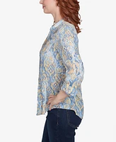 Ruby Rd. Petite Brushed Foulard Button Front Mandarin Collar Top
