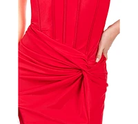 Alex & Sophia Juniors' Corset Draped-Front Side-Slit Gown