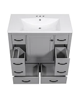 36" Bathroom Vanity with Sink Combo, Six Drawers, Multi-Functional Drawer Divider, Adjustable Shelf, Grey