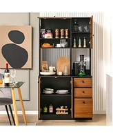 71" Tall Kitchen Pantry Buffet Hutch Freestanding Storage Cabinet 4 Doors