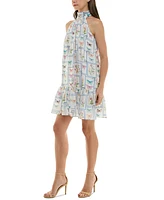 Taylor Women's Bow-Back Halter Mock Neck Trapeze Dress
