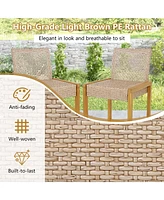 Set of 4 Patio Wood Barstools Rattan Bar Height Chairs with Backrest Porch Balcony