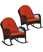 2PCS Patio Wicker Rocking Chair W/Seat Back Cushions & Lumbar Pillow Balcony