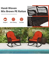 2PCS Patio Wicker Rocking Chair W/Seat Back Cushions & Lumbar Pillow Balcony