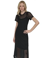 Dkny Women's Mesh Jewel-Neck Short-Sleeve Midi Dress
